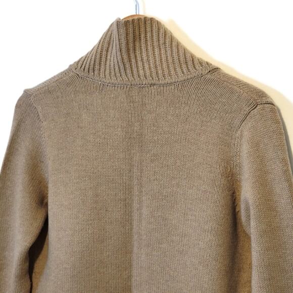 Talbots Shawl Collar Wool Blend Cardigan Tan Camel Knit Sweater Workwear Chic M - Picture 7 of 12